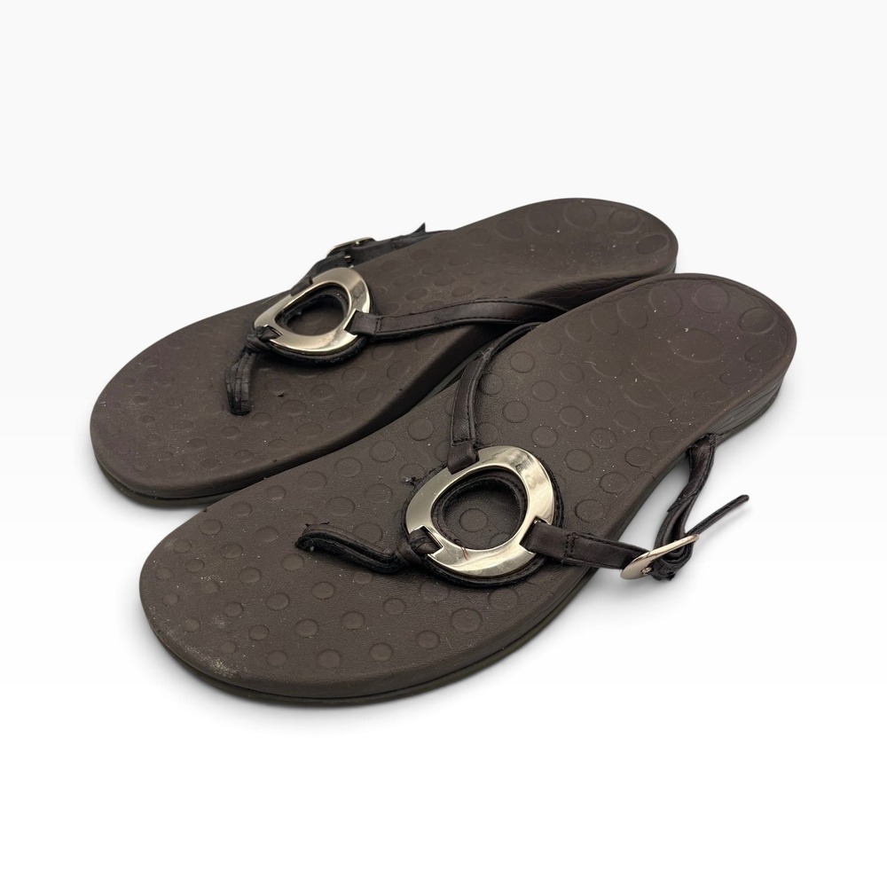 Orthaheel Yolanda Brown Thong Sandals US 10 EU 41 Orthotic Buckle Silver Ring